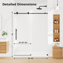Load image into Gallery viewer, MORDEER 56-60" W x 75" H Frameless Shower Door, Black Shower Door with 1/4" (6mm) Clear SGCC Certified Tempered Glass, Glass Shower Door With Explosion-Proof Film, Stainless Steel Circular Top Rail