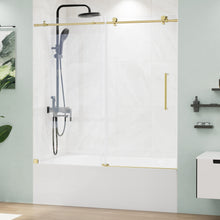 Load image into Gallery viewer, Frameless Sliding Tub Door 56-59" W x 59" H, Bathtub Glass Shower Door with SGCC Clear Tempered Glass, Tub Shower Door with Stainless Steel Hardware, Installation for Bathroom