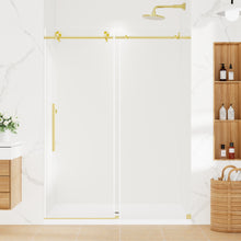 Load image into Gallery viewer, MORDEER 56-60" W x 75" H Frameless Shower Door, Black Shower Door with 1/4" (6mm) Clear SGCC Certified Tempered Glass, Glass Shower Door With Explosion-Proof Film, Stainless Steel Circular Top Rail