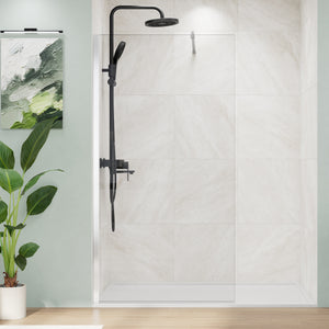 MORDEER 34" W x 72" H Fixed Glass Shower Panel, 5/16" SGCC Tempered Glass Shower Door, Semi-Frameless Shower Glass Panel with Stainless Steel Supporting Bar, Bathroom Shower Screen