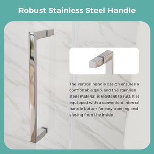 Frameless Glass Shower Door, Frameless Sliding Shower Door with Stainless Steel Handle & Anti-Jump System