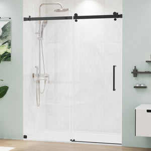 Sliding Shower Door with 5/16"(8mm) Ultra-Clear Tempered Glass, Frameless Shower Door with Seal Strips for Leak Protection