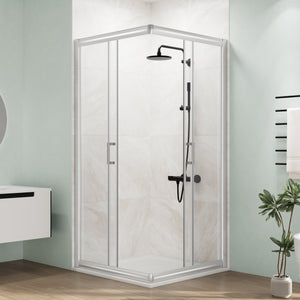 MORDEER 36"D x 36"W x 75" H Corner Sliding Shower Enclosure, SGCC Tempered Glass Shower Door with Explosion-Proof Film, Aluminum Framed Corner Shower Enclosure(Shower Base Not Included)