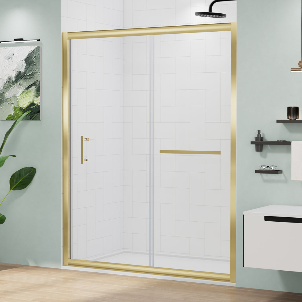 MORDEER Semi-Frameless Shower Door, Sliding Glass Shower Door with 1/4