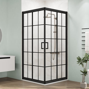 MORDEER 36"D x 36"W x 75" H Corner Sliding Shower Enclosure, SGCC Tempered Glass Shower Door with Explosion-Proof Film, Aluminum Framed Corner Shower Enclosure(Shower Base Not Included)