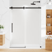 Load image into Gallery viewer, MORDEER 56-60" W x 75" H Frameless Shower Door, Black Shower Door with 1/4" (6mm) Clear SGCC Certified Tempered Glass, Glass Shower Door With Explosion-Proof Film, Stainless Steel Circular Top Rail
