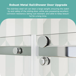 Sliding Shower Door with 5/16"(8mm) Ultra-Clear Tempered Glass, Frameless Shower Door with Seal Strips for Leak Protection