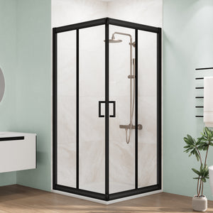 MORDEER 36"D x 36"W x 75" H Corner Sliding Shower Enclosure, SGCC Tempered Glass Shower Door with Explosion-Proof Film, Aluminum Framed Corner Shower Enclosure(Shower Base Not Included)