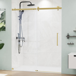 Sliding Shower Door with 5/16"(8mm) Ultra-Clear Tempered Glass, Frameless Shower Door with Seal Strips for Leak Protection