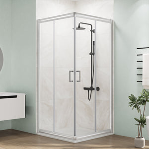 MORDEER 36"D x 36"W x 75" H Corner Sliding Shower Enclosure, SGCC Tempered Glass Shower Door with Explosion-Proof Film, Aluminum Framed Corner Shower Enclosure(Shower Base Not Included)