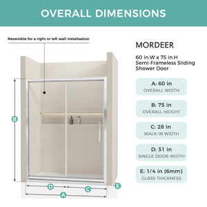 Semi-Frameless Gold Shower Door with Ultra White Clear Tempered Glass