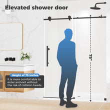 Load image into Gallery viewer, MORDEER 56-60" W x 75" H Frameless Shower Door, Black Shower Door with 1/4" (6mm) Clear SGCC Certified Tempered Glass, Glass Shower Door With Explosion-Proof Film, Stainless Steel Circular Top Rail
